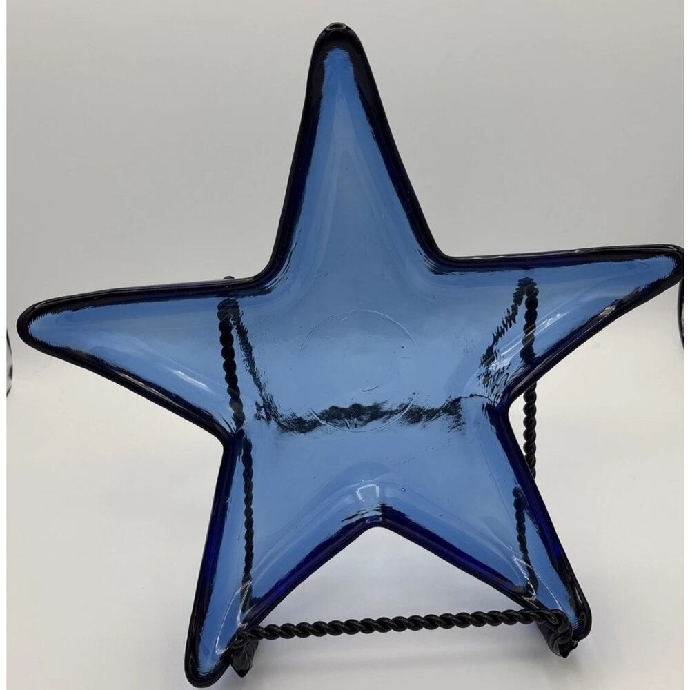 Starfish Glass Bowl/ Dish Cobalt Blue Sea Life Beach Ocean Used